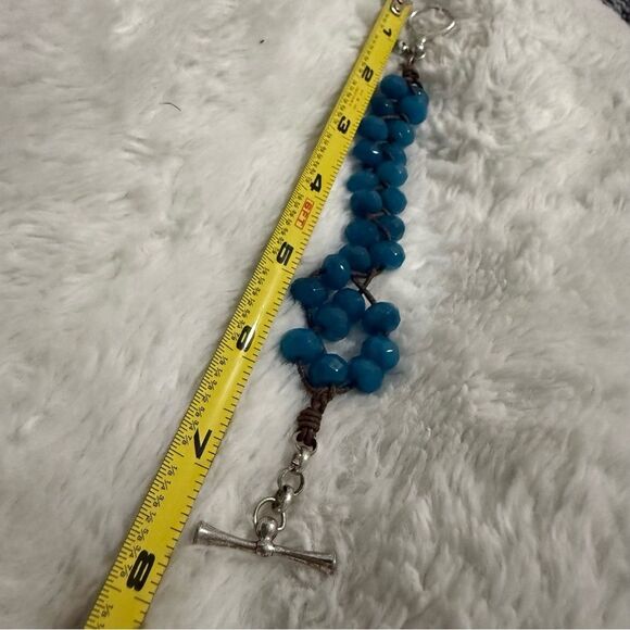 FOSSIL BRAIDED BLUE BEAD BRACELET WITH TOGGLE CLASP – 7.5” - Picture 3 of 17